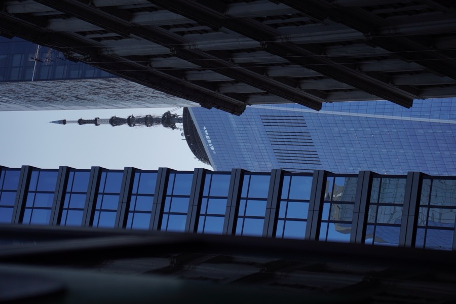 One WTC through highrises in lower Manhatton