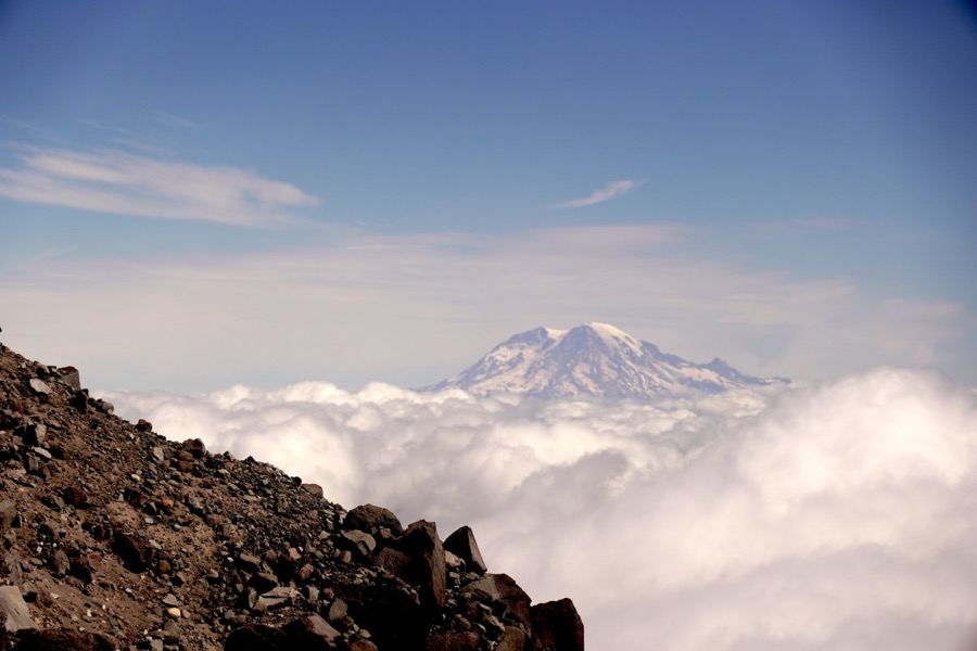 Mt Rainier above the clouds, from the summit of Mt St Helens